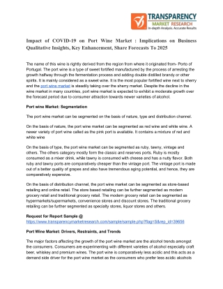Port Wine Market Covid-19 Impact Analysis, Segmentation, Industry Insights and Trends till 2025