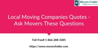 Local Moving Company Quotes - Ask Movers these Questions