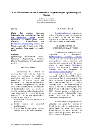 ROLE OF BIOSTATISTICIAN AND BIOSTATISTICAL PROGRAMMING IN EPIDEMIOLOGICAL STUDIES