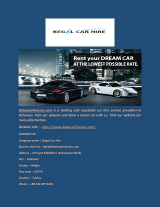 Car hire Dalaman Turkey |-  ( Dalamanhirecars.com )