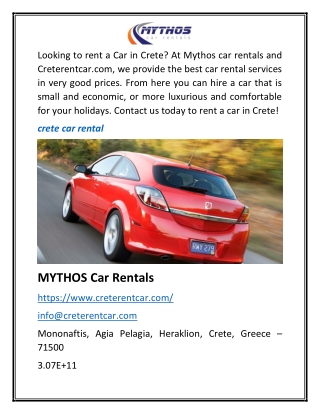 Rent a Car in Crete - Creterentcar.com