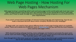 Web Page Hosting - How Hosting For Web Pages Mechanism