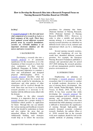 How to develop the research idea into a research proposal? Focus on nursing research- Tutors India