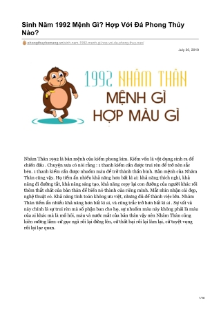 Sinh Năm 1992 Mệnh Gì? Hợp Với Đá Phong Thủy Nào?