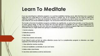 Learn To Meditate