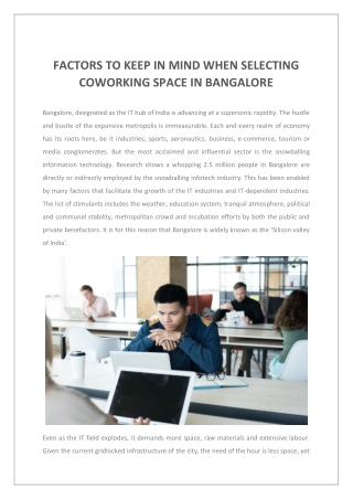 Factors to keep in mind when selecting coworking space in Bangalore