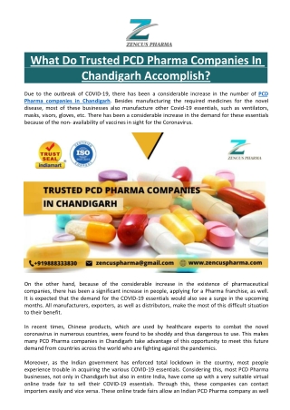What Do Trusted Pcd Pharma Companies In Chandigarh Accomplish?