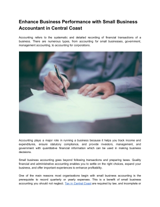 Enhance Business Performance with Small Business Accountant in Central Coast