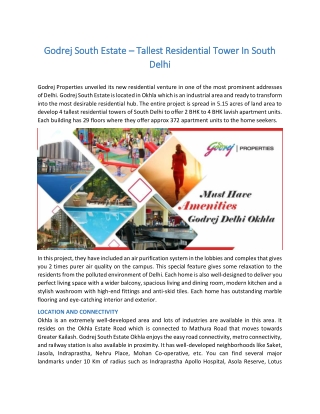 Godrej South Estate – Tallest Residential Tower In South Delhi