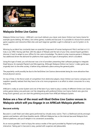 2020 Trusted Online Live Casino Malaysia