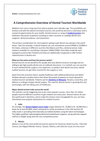 A Comprehensive Overview of Dental Tourism Worldwide