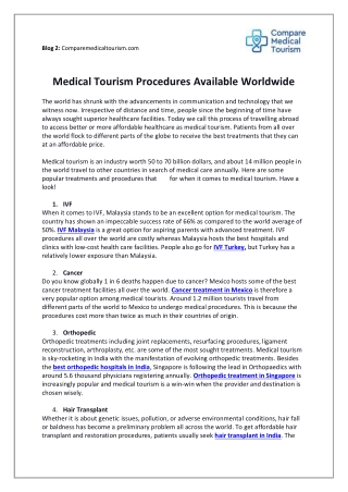 Medical Tourism Procedures Available Worldwide