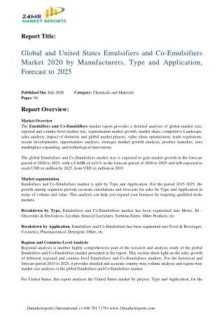 Emulsifiers and Co-Emulsifiers Market 2020 by Manufacturers, Type and Application, Forecast to 2025