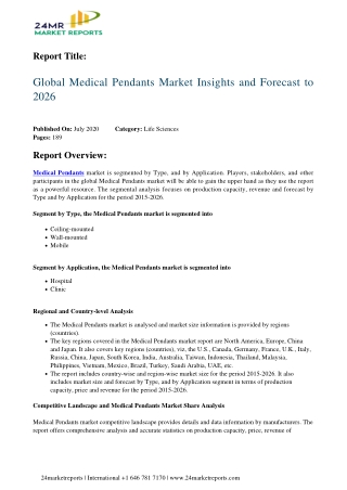 Medical Pendants Market Insights and Forecast to 2026