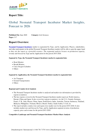 Neonatal Transport Incubator Market Insights, Forecast to 2026