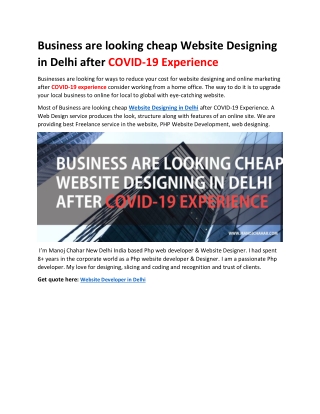 Business are looking cheap Website Designing in Delhi after COVID-19 Experience