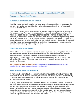 Humidity Sensor Market Size By Type, By Form, By End Use, By Geographic Scope And Forecast