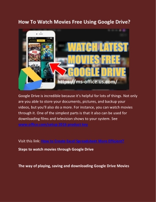 How To Watch Movies Free Using Google Drive- www.office.com/setup