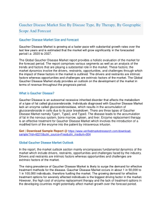 Gaucher Disease Market Size By Disease Type, By Therapy, By Geographic Scope And Forecast