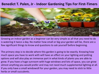 Benedict T. Palen, Jr - Indoor Gardening Tips For First-Timers