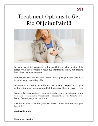 Treatment Options To Get Rid Of Joint Pain!!!