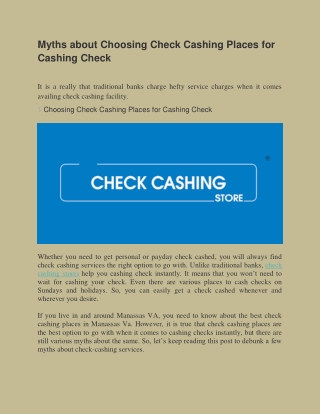 Myths about Choosing Check Cashing Places for Cashing Check