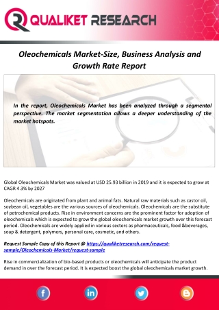 Oleochemicals Market Analysis, Trends, Top Manufacturers, Share, Growth, Opportunities and Forecast to 2027