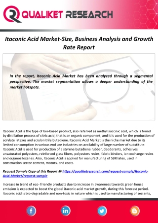 Itaconic Acid Market Comprehensive Evaluation of the Industry via in-Depth Qualitative Insights by 2027