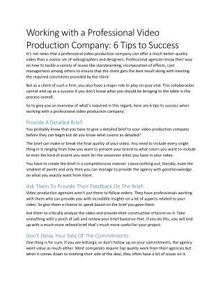 Working with a Professional Video Production Company: 6 Tips to Success