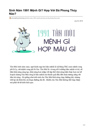 Sinh Năm 1991 Mệnh Gì? Hợp Với Đá Phong Thủy Nào?