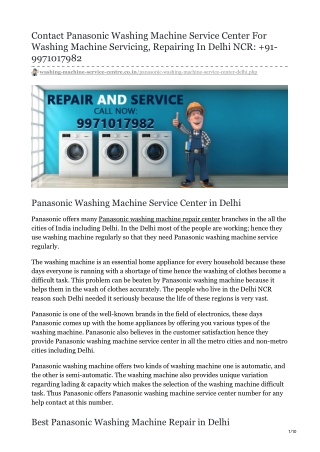 Panasonic Washing Machine Service Center Delhi