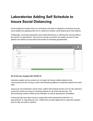Laboratories Adding Self Schedule to Insure Social Distancing