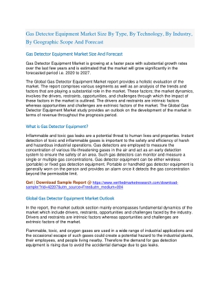 Gas Detector Equipment Market Size By Type, By Technology, By Industry, By Geographic Scope And Forecast