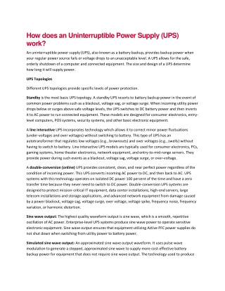 How does an Uninterruptible Power Supply (UPS) work?