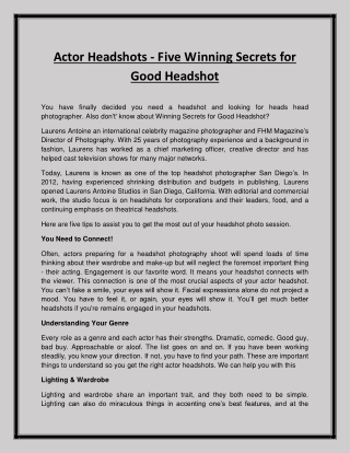 Actor Headshots - Five Winning Secrets for Good Headshot