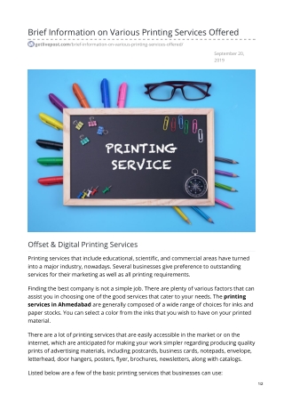 Brief Information on Various Printing Services Offered