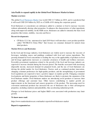 Global Food Thickeners Market predicted to reach about USD 21 billion by 2025