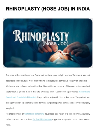 Rhinoplasty (Nose Job) in India