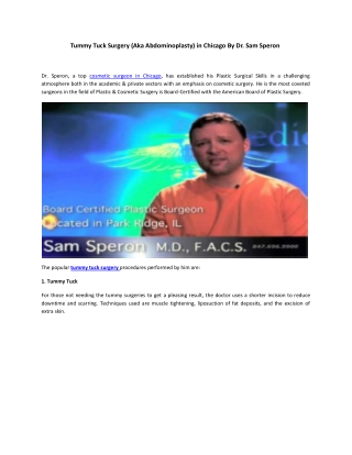 Tummy Tuck Surgery (Aka Abdominoplasty) in Chicago By Dr. Sam Speron