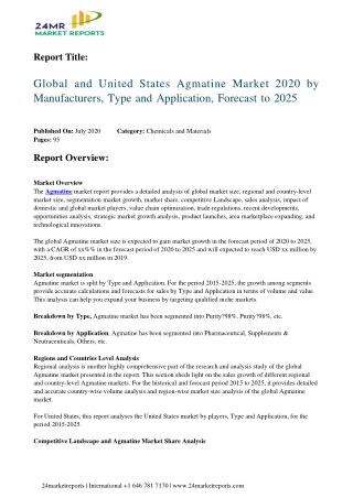 Agmatine Market 2020 by Manufacturers, Type and Application, Forecast to 2025