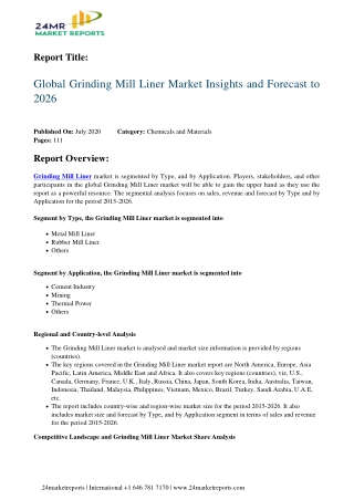 Grinding Mill Liner Market Insights and Forecast to 2026