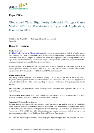 High Purity Industrial Nitrogen Gases Market 2020 by Manufacturers, Type and Application, Forecast to 2025