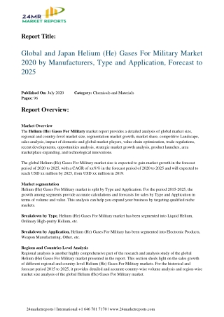 Helium (He) Gases for Military Market 2020 by Manufacturers, Type and Application, Forecast to 2025