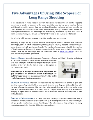 Five Advantages Of Using Rifle Scopes For Long Range Shooting