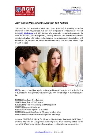 Learn the Best Management Course from RGIT Australia