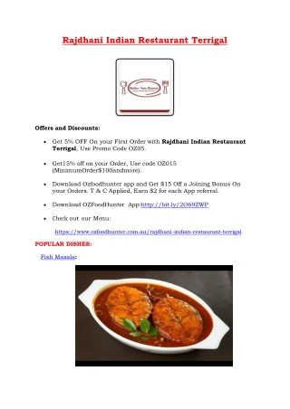 5% Off - Rajdhani Indian Restaurant Menu in Terrigal NSW
