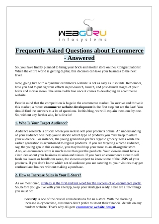 Frequently Asked Questions about Ecommerce - Answered