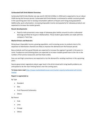 Carbonated Soft Drinks Market Investment opportunities