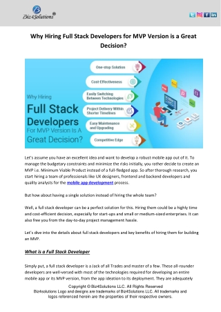 Why Hiring Full Stack Developers for MVP Version is a Great Decision?