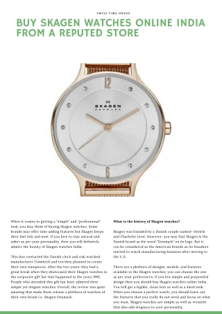 Swiss Time House: Buy Skagen Watches Online India from a Reputed Store